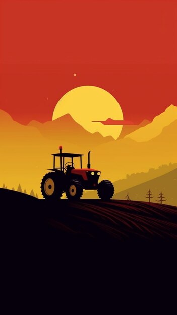 Arafed tractor in a field with mountains in the background generative ai