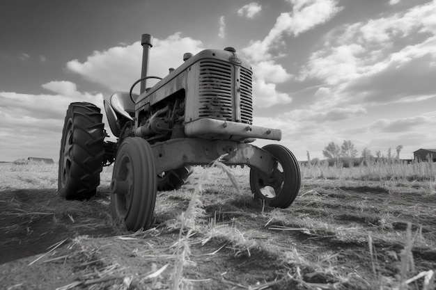 Foto trattore arafed in un campo con uno sfondo celeste generativo ai
