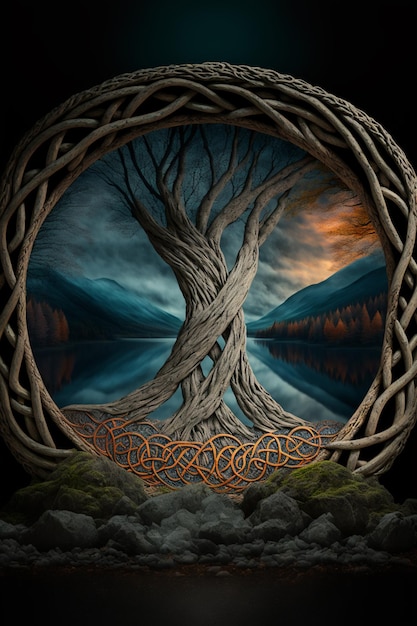 Foto l'albero della vita arafed con un nodo celtico attorno generativo ai
