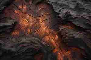 Photo arafed tree trunk with a cracky surface and a light shining through it generative ai