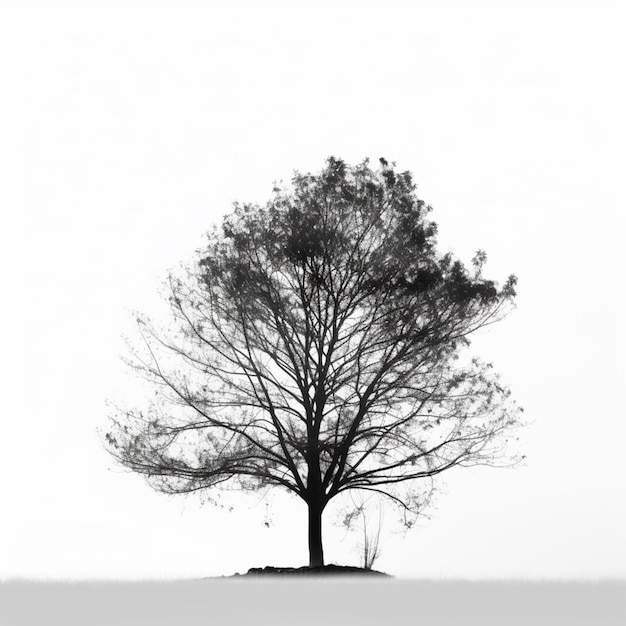 Foto albero arafed senza foglie su una collina nella nebbia generativo ai