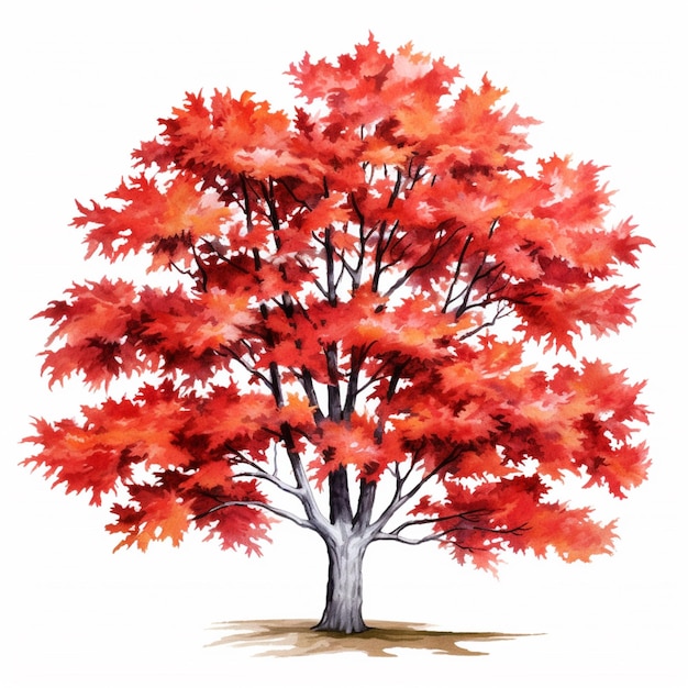 Arafed tree with red leaves on a white background generative ai