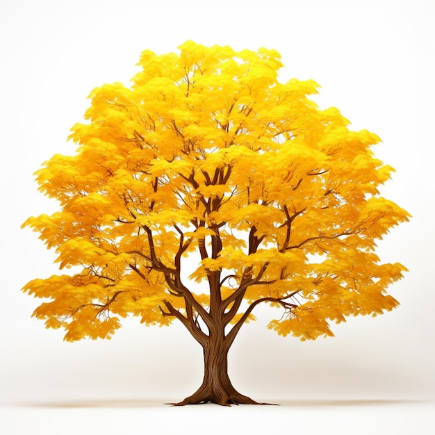 Фото Арафированное дерево с желтыми листьями на белом фоне