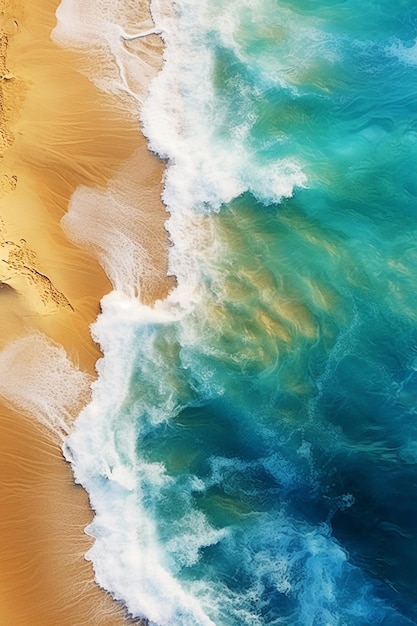 Arafed uitzicht op een strand met een golf die naar de kust komt generatieve ai