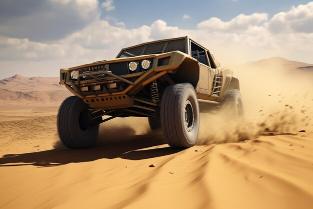 먼지 생성 ai의 많은 사막을 통해 운전 arafed 차량