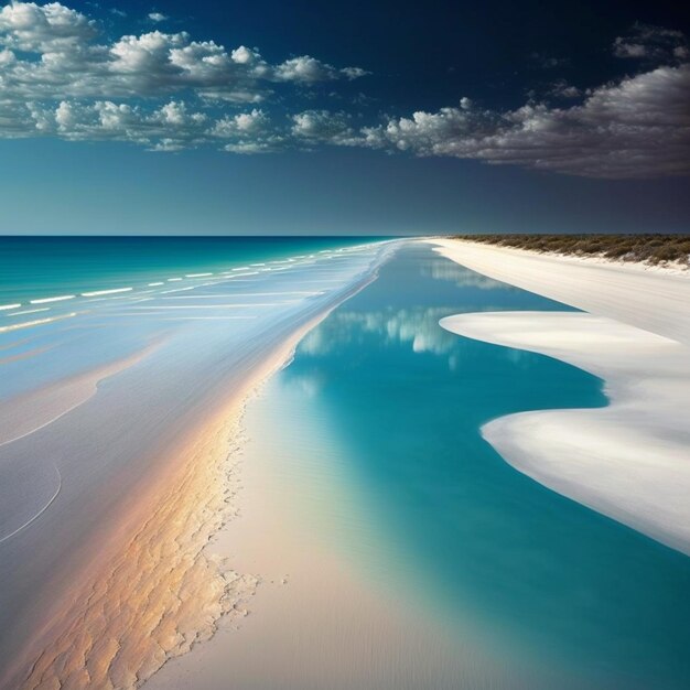 Арафедский вид на пляж с голубым океаном и белым песком