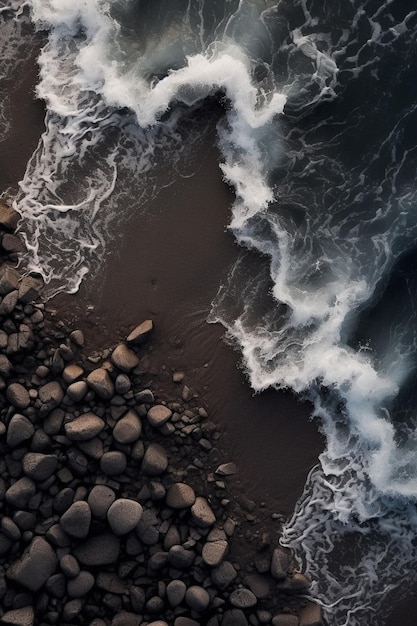 Arafed view of a beach with rocks and water generative ai