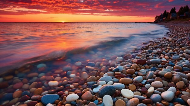 arafed view of a beach with rocks and water at sunset generative ai