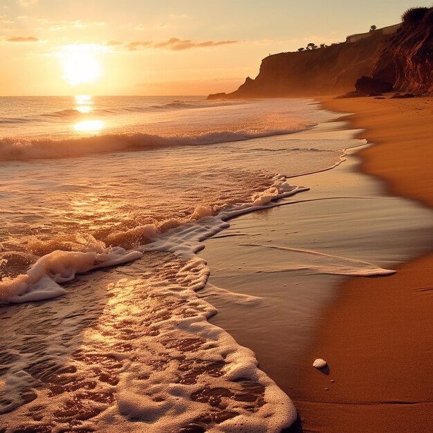 Foto vista arafed di una spiaggia con le onde che arrivano sulla riva generativa ai