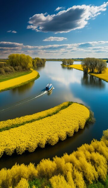 Arafed view of a boat on the water generative ai