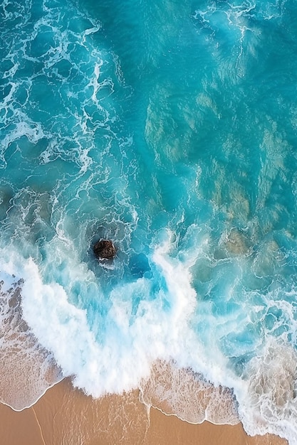 Arafed view of a body of water with a rock in the middle generative ai