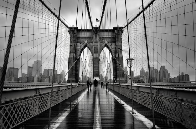 Arafed view of a bridge with people walking across it generative ai