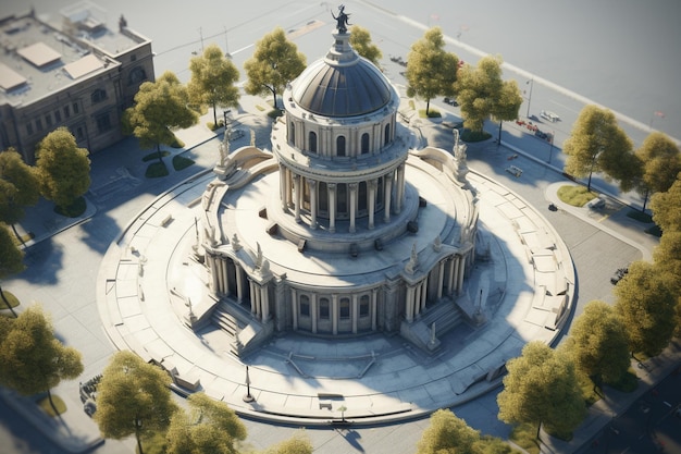 arafed view of a building with a dome surrounded by trees generative ai