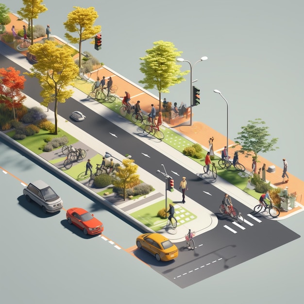 arafed view of a busy street with people walking and biking generative ai