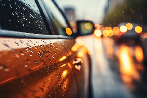 Arafed view of a car in the rain with its door open generative ai