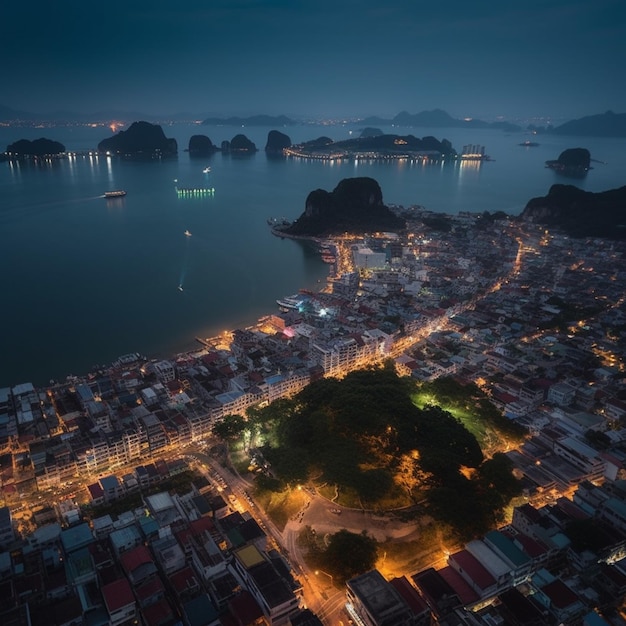 アラフェドの街の夜の景色 水の中のボート