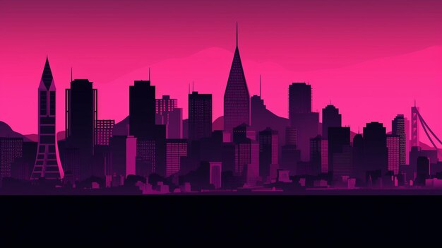 Арафедный вид на горизонт города с генеративным искусственным интеллектом розового неба
