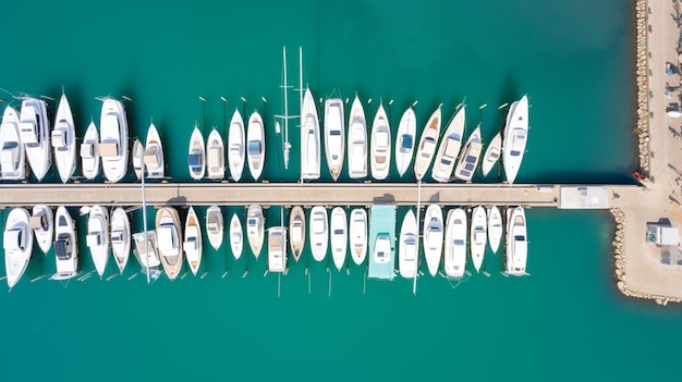 arafed view of a dock with several boats docked in it generative ai