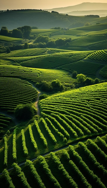 Arafed view of a green field with a winding road generative ai