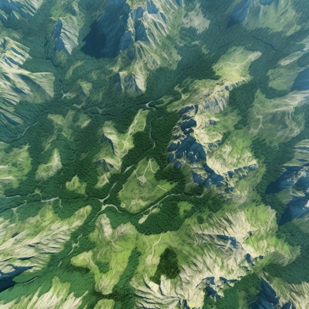 arafed view of a green mountain range with a blue sky generative ai