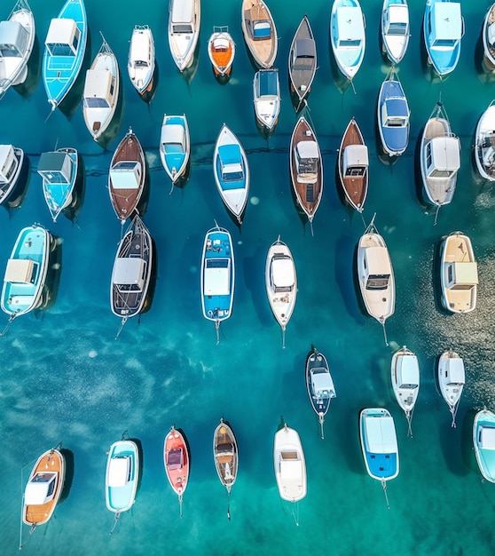 Arafed view of a group of boats in a body of water generative ai