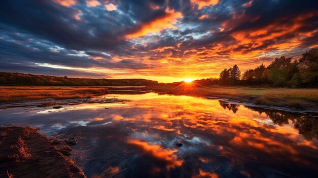 アラフェッドの湖の景色と日没の映像
