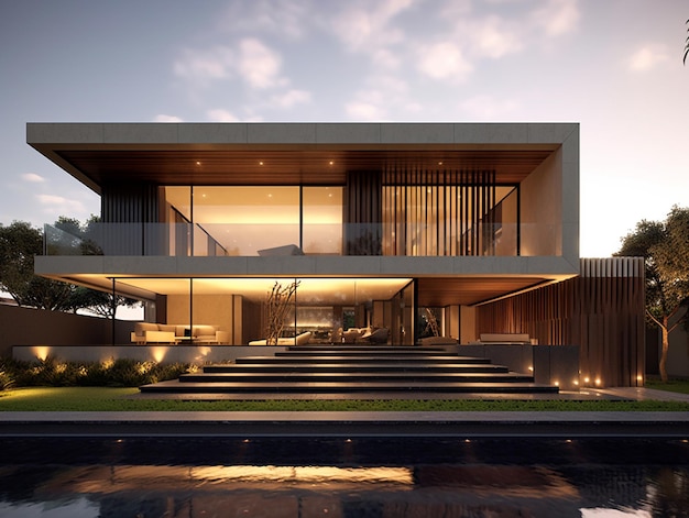 수영장과 계단이 있는 현대식 주택의 Arafed 보기는 상위 수준의 생성 AI로 연결됩니다.