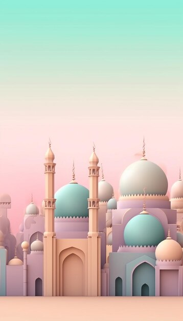 Foto veduta aerea di una moschea con un cielo rosa sullo sfondo ai generativo