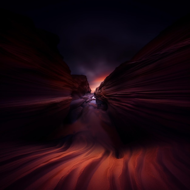 arafed view of a narrow canyon with a light at the end generative ai