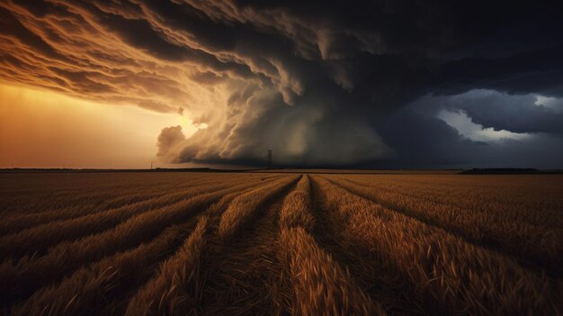 Фото Арафированный вид поля с штормом, приближающимся в генеративной аи