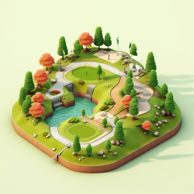 Arafed view of a park with a pond and trees generative ai