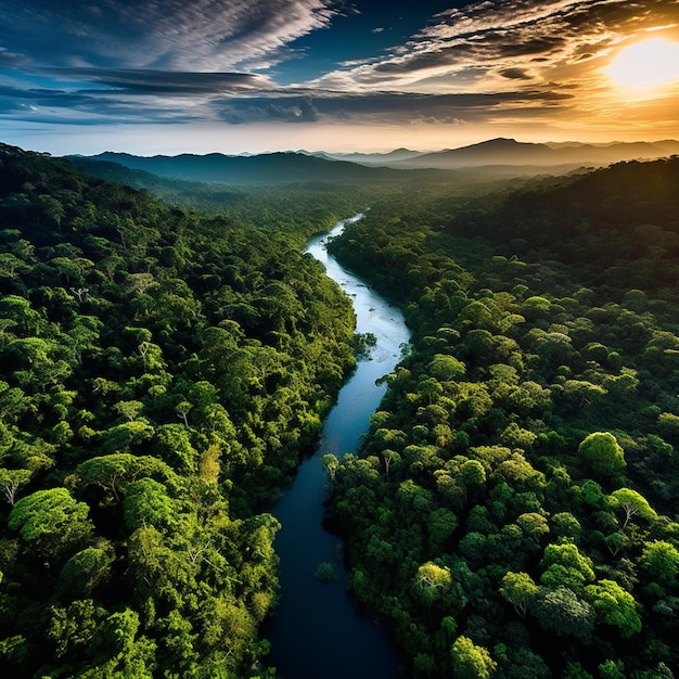 Arafed view of a river running through a lush green forest generative ai