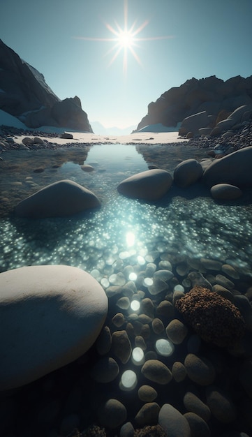 Arafed view of a river with rocks and water generative ai