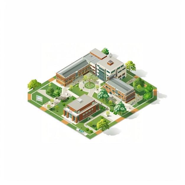 arafed view of a school building with a courtyard and trees generative ai