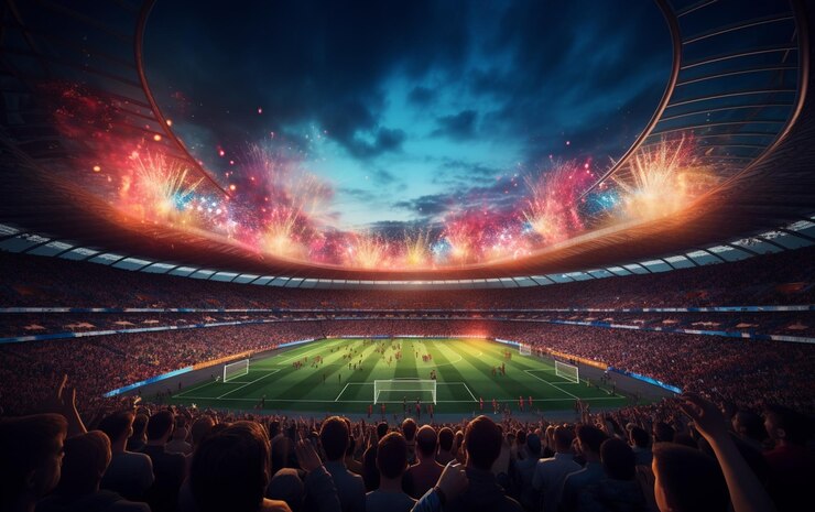 Photo arafed view of a soccer stadium with a crowd of people watching a game generative ai
