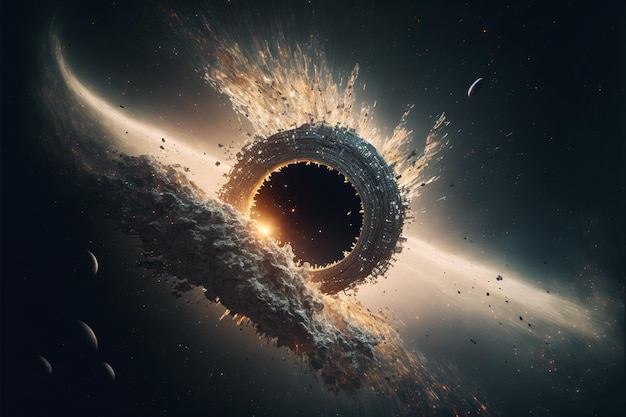 중앙 생성 AI에 블랙홀이 있는 우주 정거장의 Arafed 보기