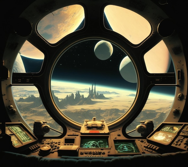 Арафедский вид космической станции с видом на Землю генеративный ai