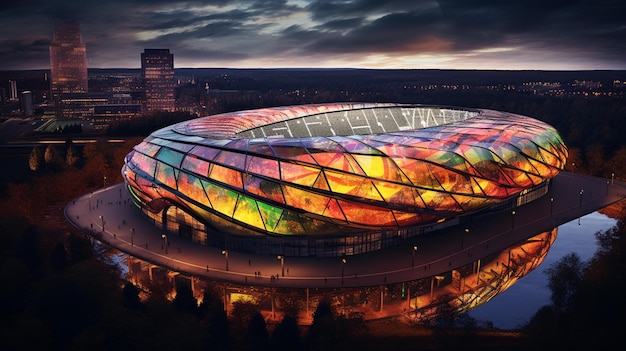 arafed view of a stadium with a colorful glass roof generative ai