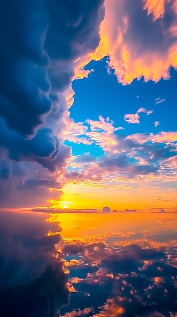 雲と飛行機の翼のある夕日のアラフェドビュー生成AI