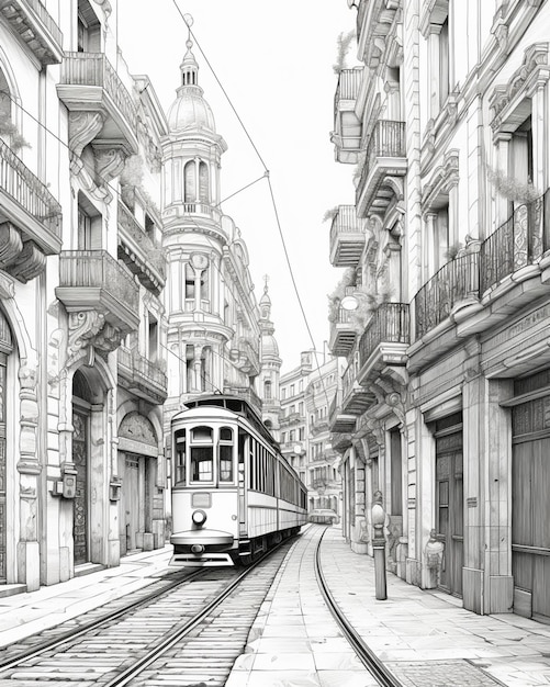 arafed view of a trolley car on a street in a city generative ai