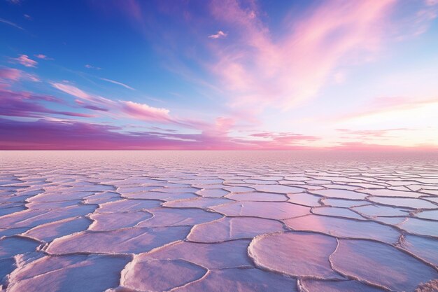 arafed view of a vast salt flat with a pink sky generative ai