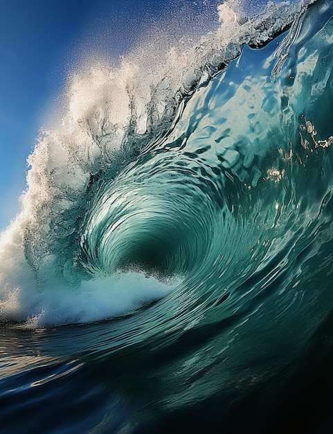 Foto veduta aerea di un'onda che si infrange sull'oceano con una persona su una tavola da surf ai generativa