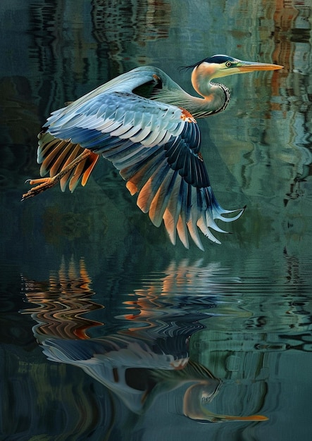 Arafed vogel vliegt over het water met uitgestrekte vleugels generatieve ai