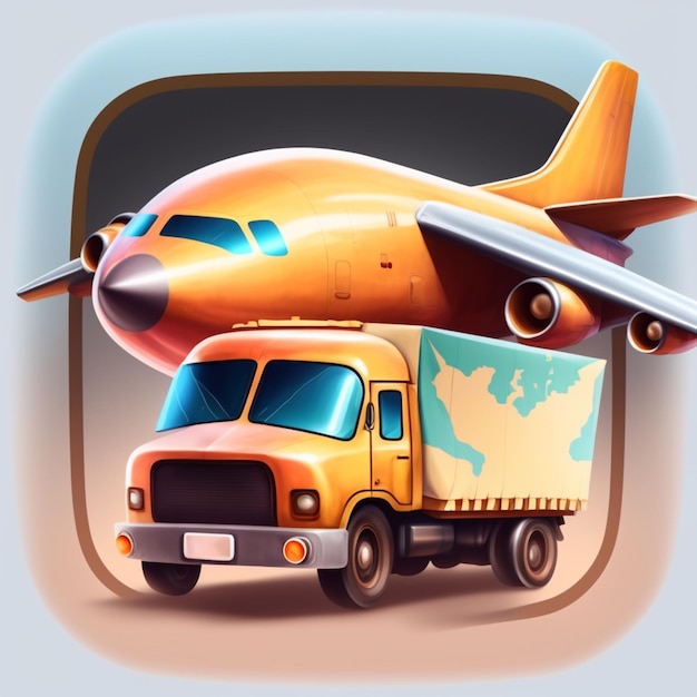 Arafed vrachtwagen met een vliegtuig op de achterkant en een kaart op de achterzijde generatieve ai