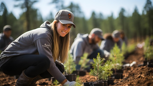 arafed vrouw geknield in een veld met een bos planten Generatieve AI