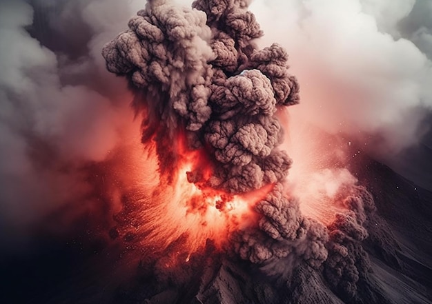 Arafed-vulkaan met lava en lava die eruit stroomt generatieve ai