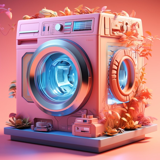 Photo arafed washing machine with a pink background and a pink background generative ai