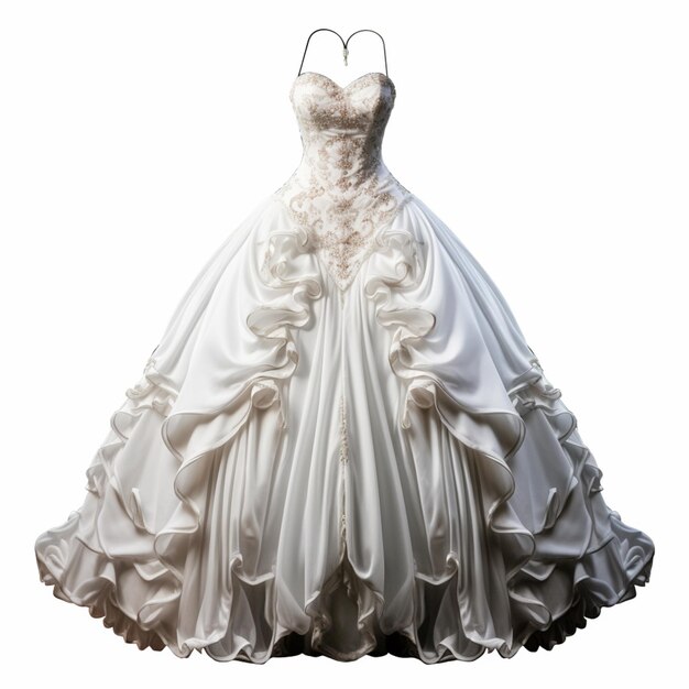 arafed wedding dress on a mannequin with a white background generative ai