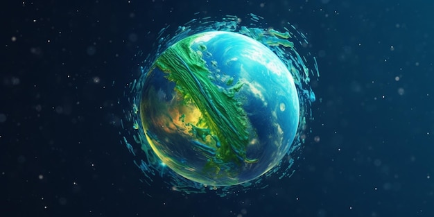 arafed weergave van een planeet met een groen en geel patroon generatieve ai