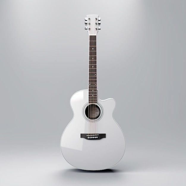 arafed white acoustic guitar on a gray background with spotlight generative ai